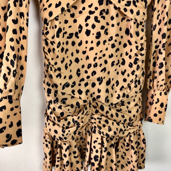 Puff sleeve leopard printed silk ruffle mini dress - size 0 - Modern 80s style - Picture 7 of 16